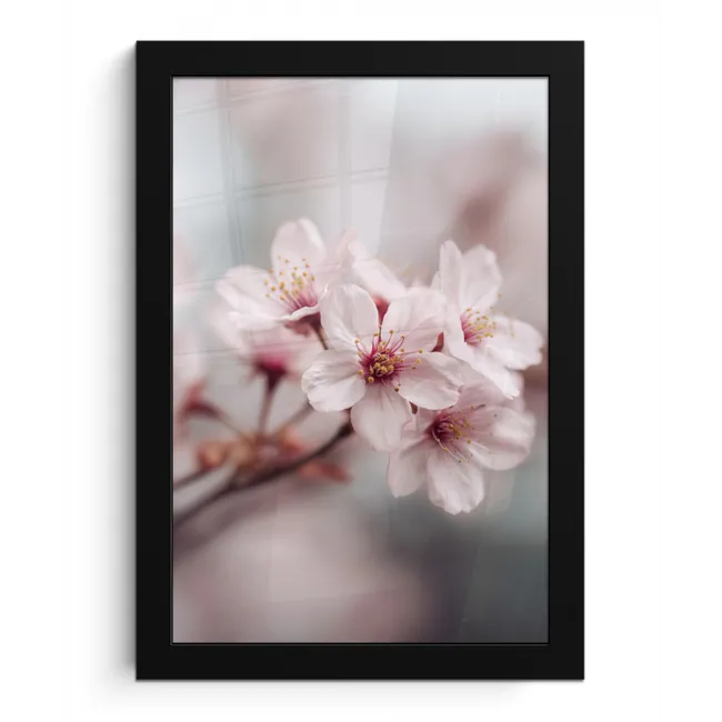 Bloesems - Meeldraden - Geel - Wazig fotolijst zwart zonder passe partout klein -3d