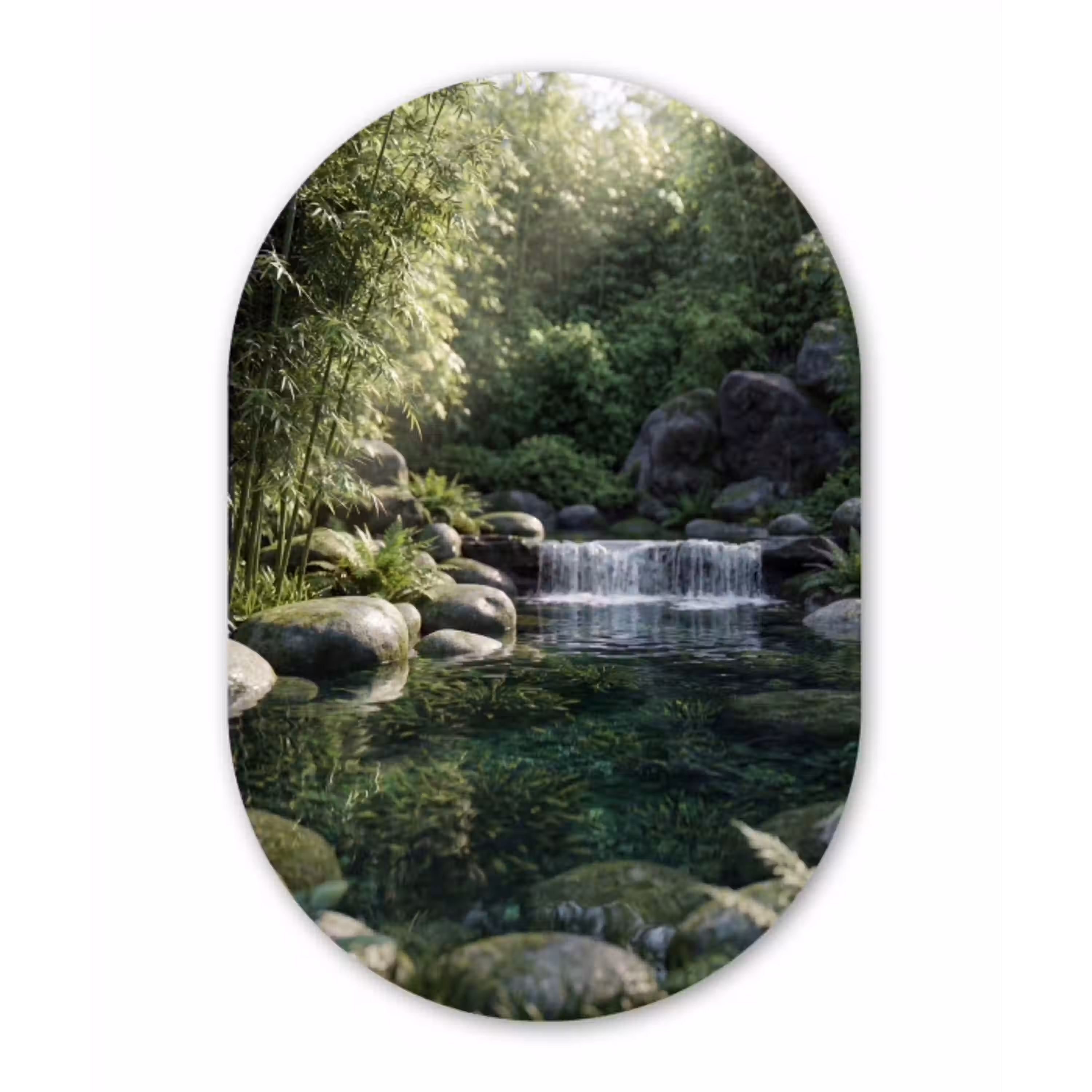 Beek - Waterval - Natuur - Groen Wandcirkel Ovaal Aluminium middel -3d