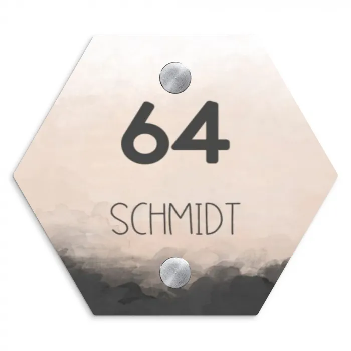 Aquarel - Beige - Modern Naambord Hexagon klein -3d