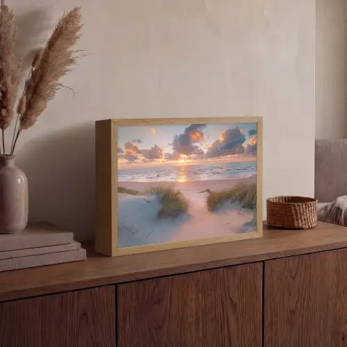 Zonsondergang - Zee - Strand - Duinen - Natuur Light Box met batterij (Wandlamp) middel -sfeer2