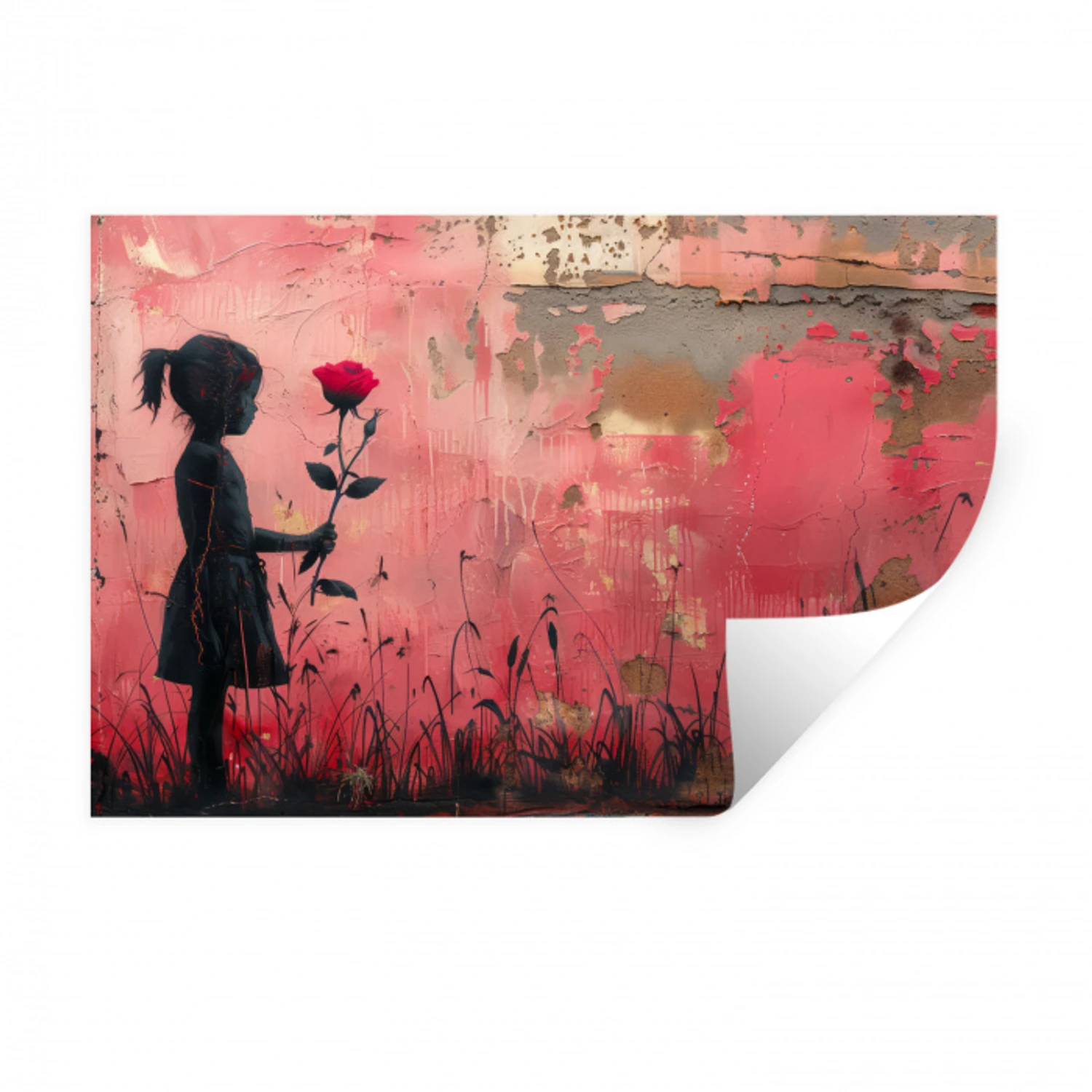 Graffiti - Meisje - Roze - Street art - Roos - Banksy Muursticker klein -3d
