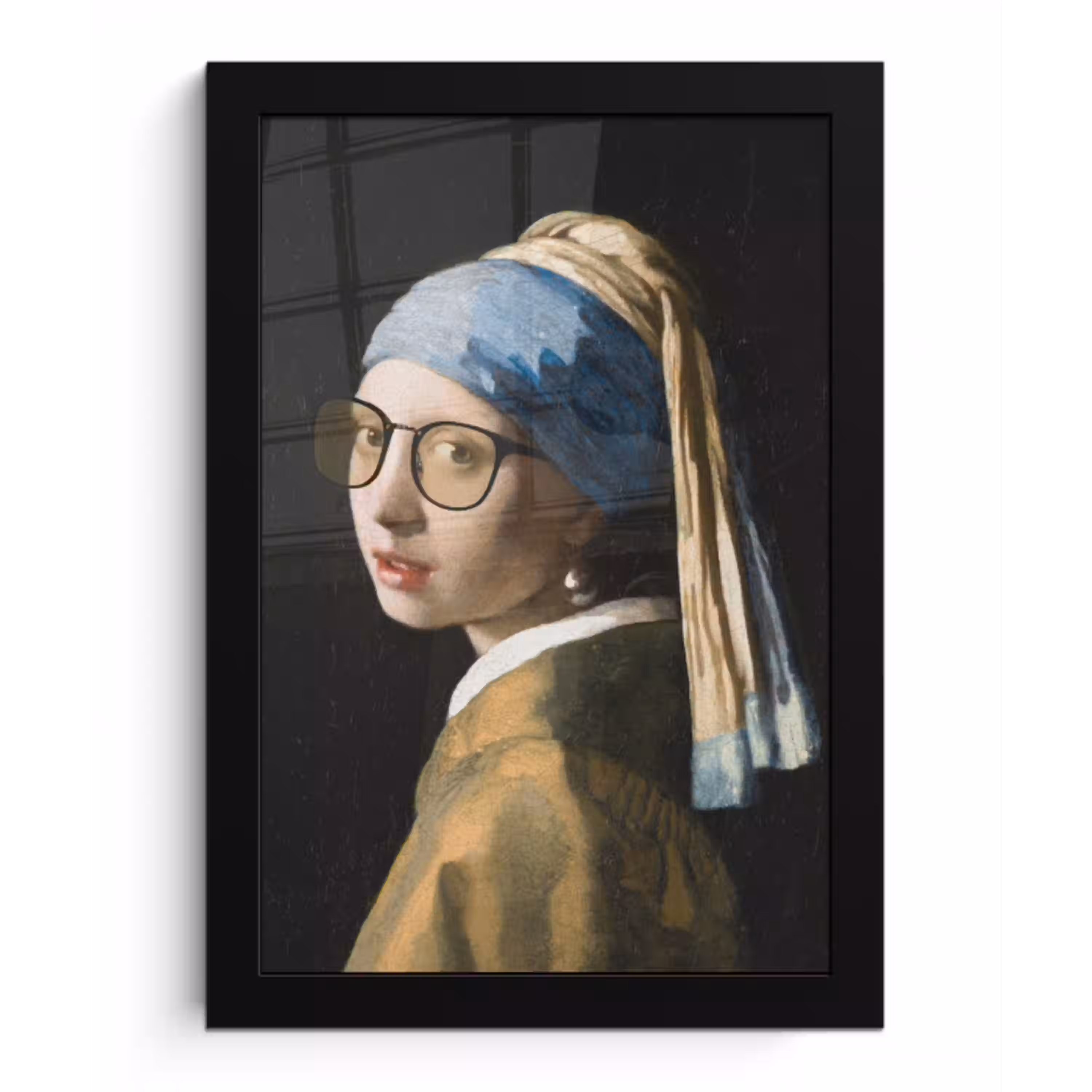 Meisje met de parel - Johannes Vermeer - Bril fotolijst zwart zonder passe partout klein -3d