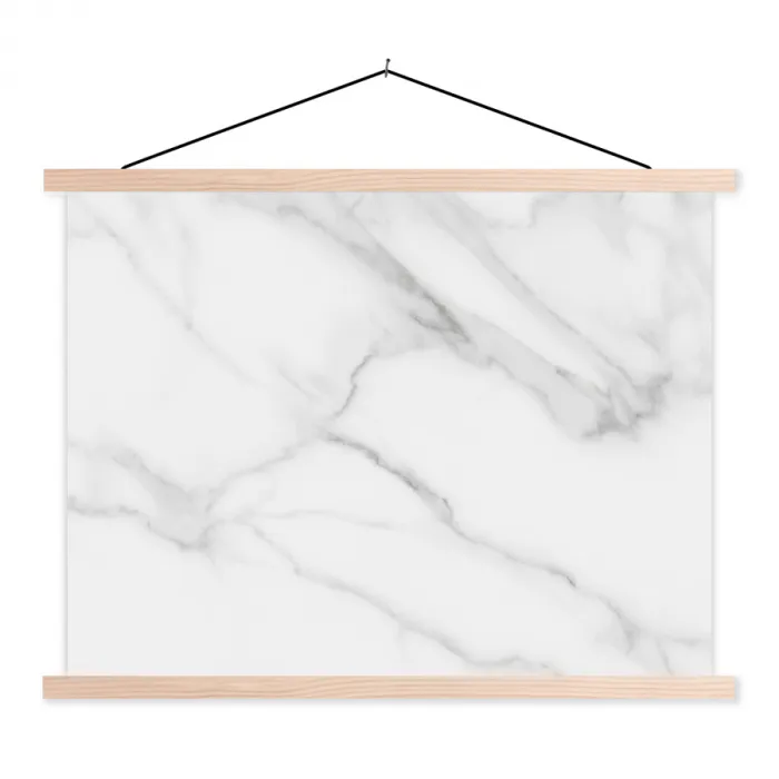 Marmer - Structuur - Wit - Grijs - Steen - Marmerlook textielposter latten blank klein -3d