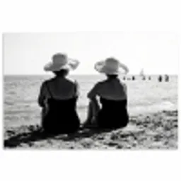 Vrouwen - Zonnehoed - Strand - Zwart - Wit poster papier klein -3d