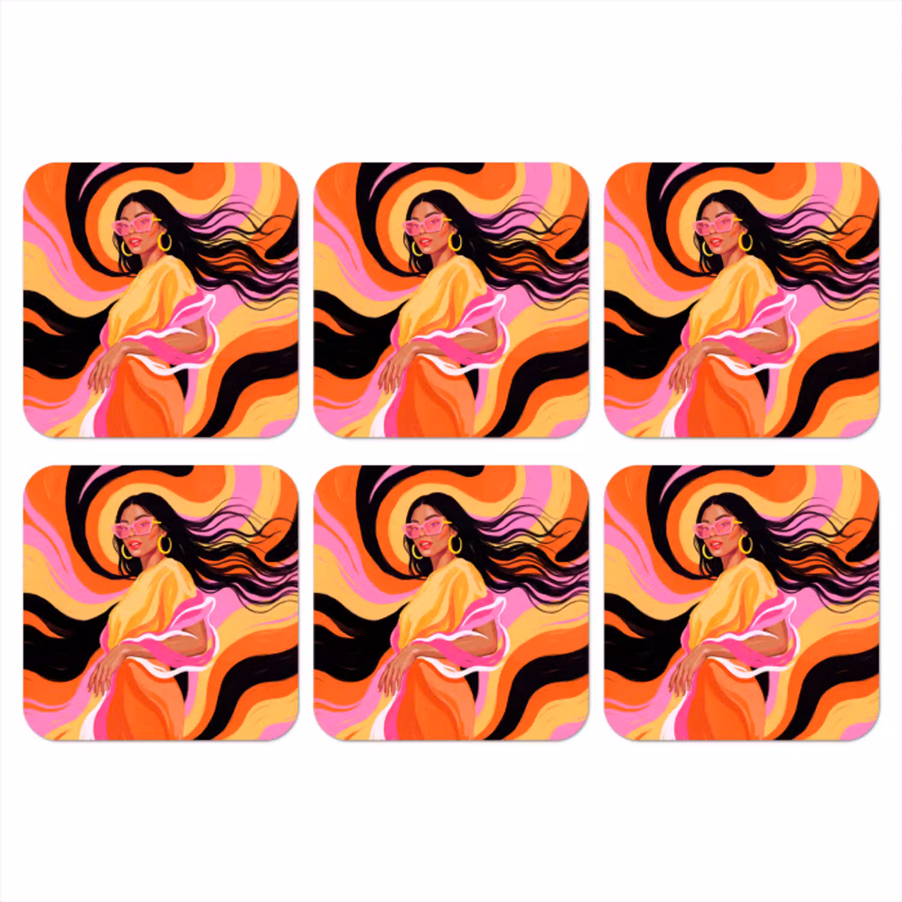 Vrouw - Zonnebril - Abstract - Kleurrijk onderzetter kurk middel -3d