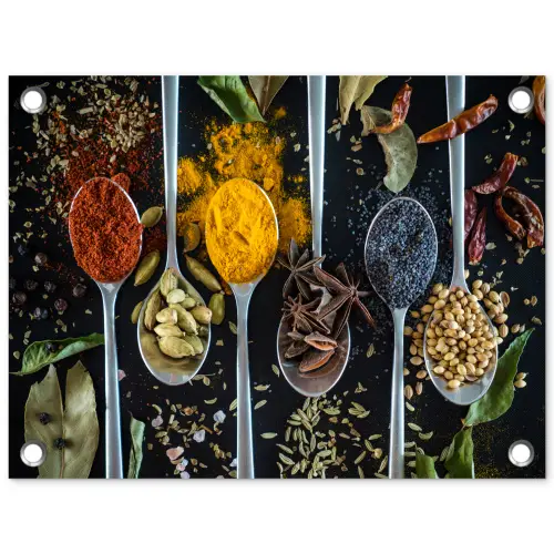 Kruiden - Lepel - Specerijen - Zwart - Keuken tuinposter los doek klein -3d