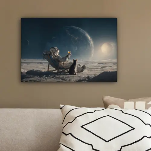 Maan - Kat - Astronaut - Ruimte canvas 2cm klein -sfeer3