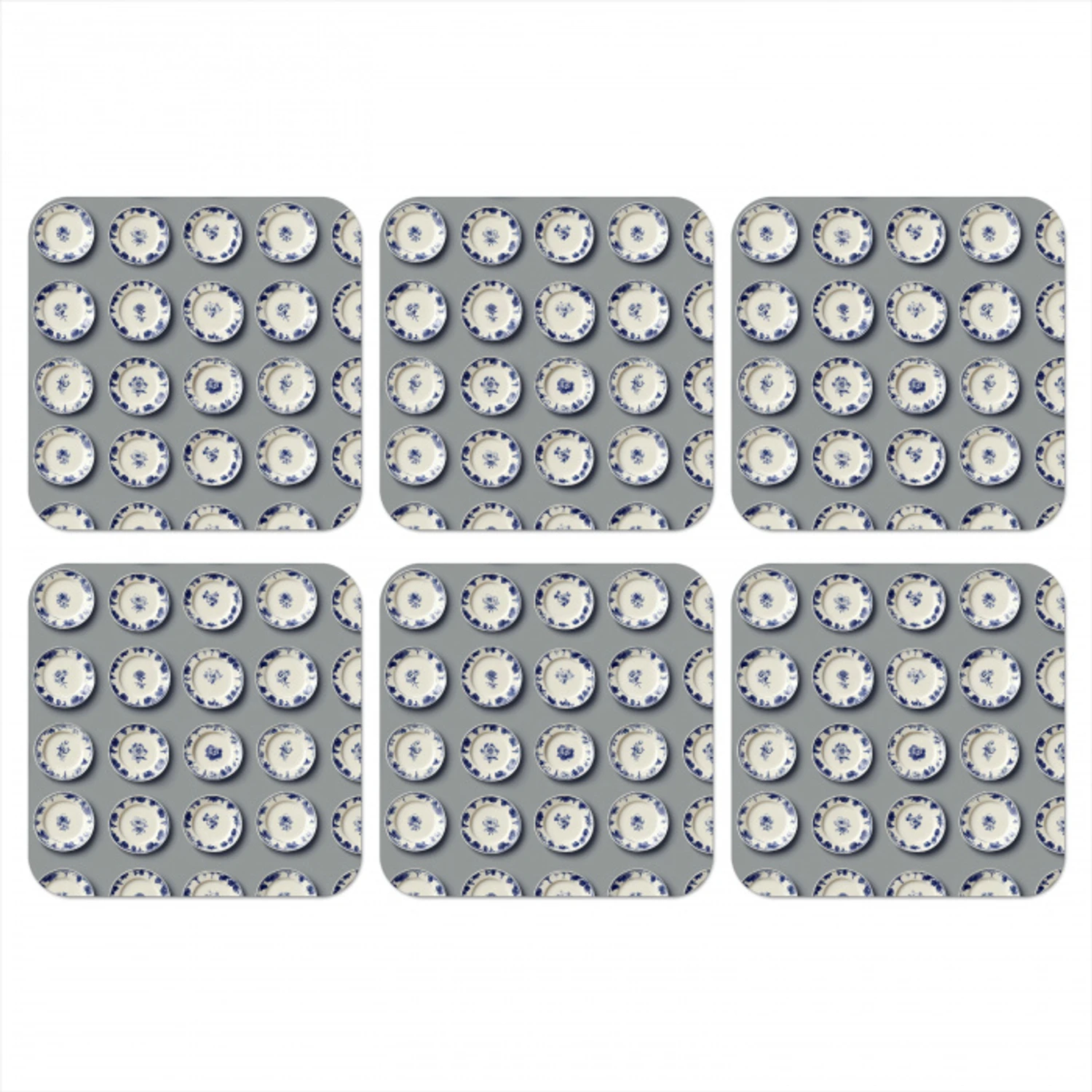 Borden - Bloemen - Blauw - Wit onderzetter kurk middel 366 -3d