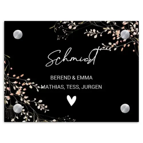 Botanisch - Zwart - Sierlijk Naambord Rechthoek middel -3d