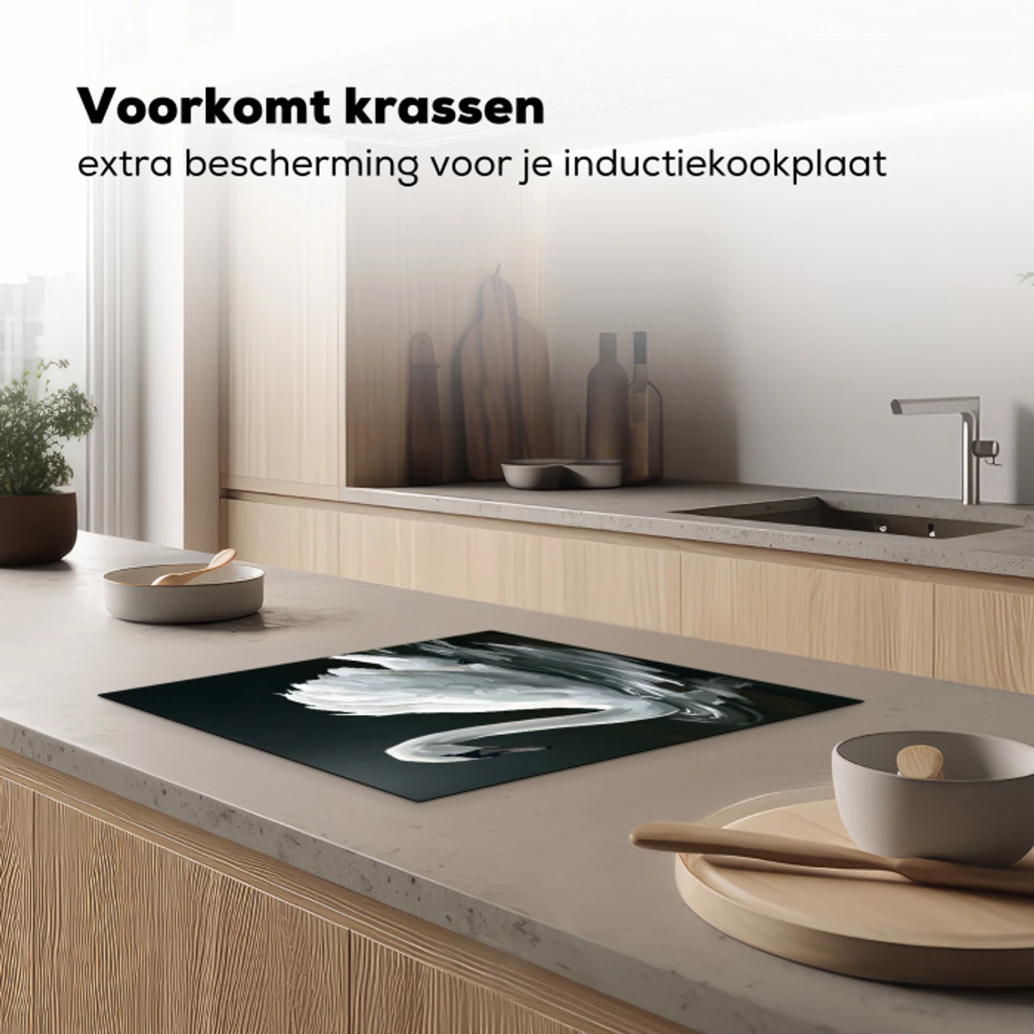 Zwaan - Water - Natuur - Realistisch - Wit Inductie beschermer vinyl 3mm middel -sfeer1