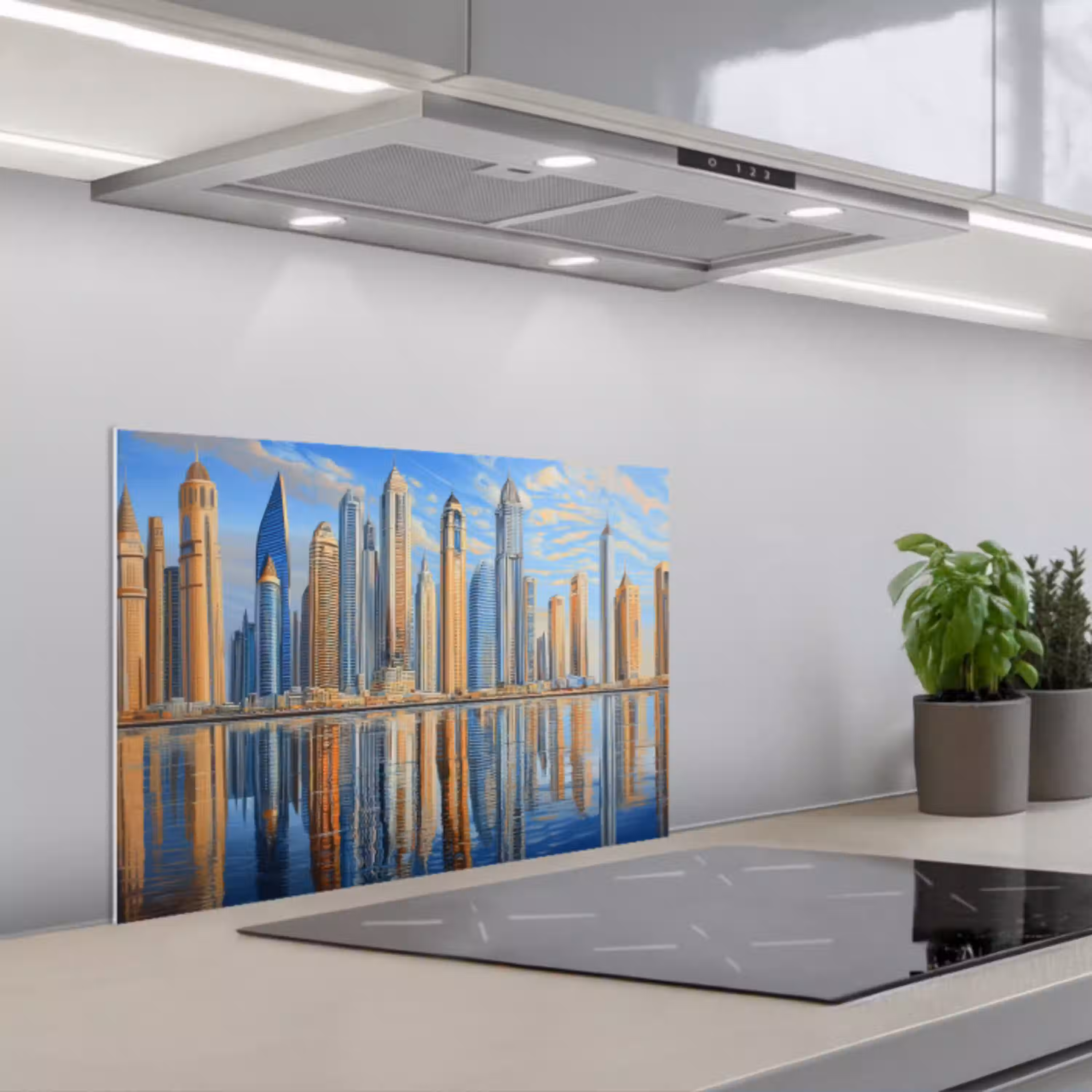Skyline - Wolkenkrabbers - Water - Blauw keuken achterwand spatscherm klein -3d_schuin