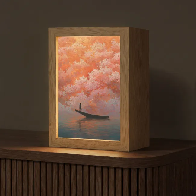 Tafellamp - Zee - Boot - Wolken - Oranje