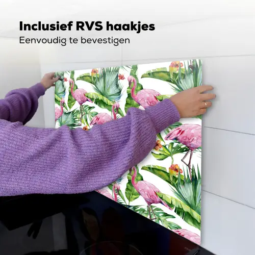 Inductie beschermer - Flamingo - Bladeren - Afdekplaat voor kookplaat - Tropisch Inductie beschemer met haakjes middel -ky-ophangen-nl
