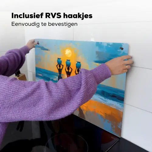 Vrouwen - Strand - Zondsondergang Inductie beschemer met haakjes klein -ky-ophangen-nl