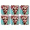 Vrouw - Portret - Blauw - Roze - Modern onderzetter kurk middel -3d