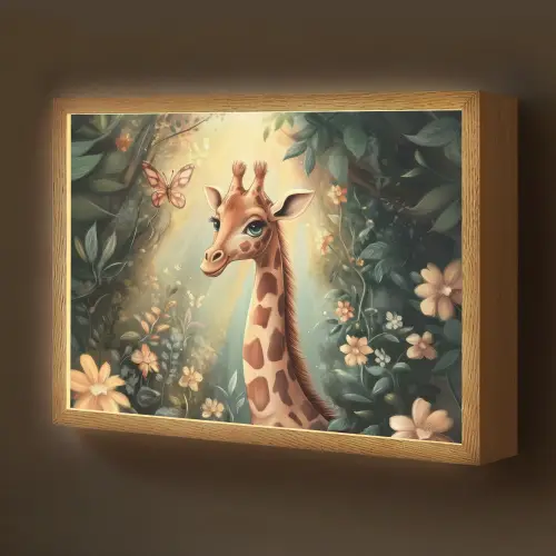 Giraffe - Jungle - Bloemen Light Box met batterij (Wandlamp kind) middel -z3d_website