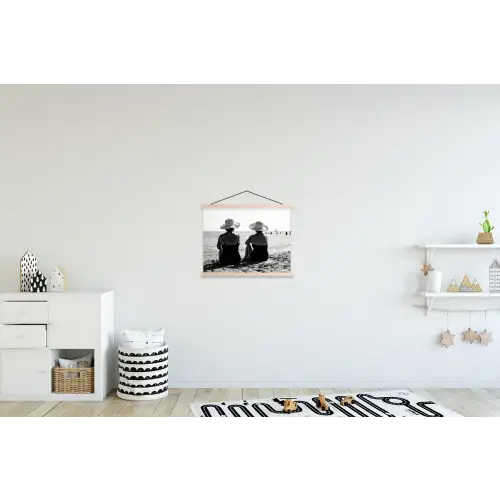 Vrouwen - Zonnehoed - Strand - Zwart - Wit textielposter latten blank klein -kinderkamer