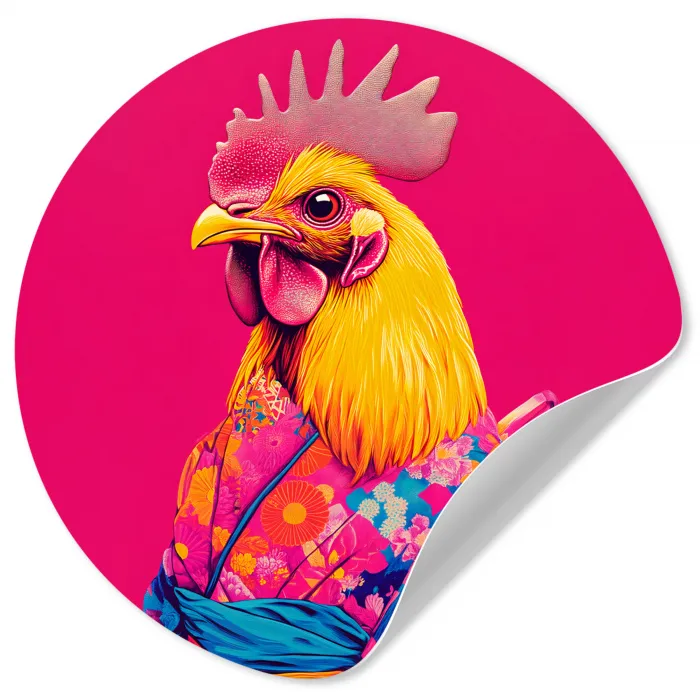Haan - Kleurrijk - Kimono - Roze Wandcirkel behangsticker klein -3d