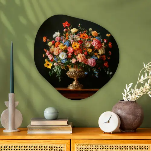 Goud - Bloemen - Kleuren - Vaas Wandcirkel Organisch Plexiglas middel -sfeer2
