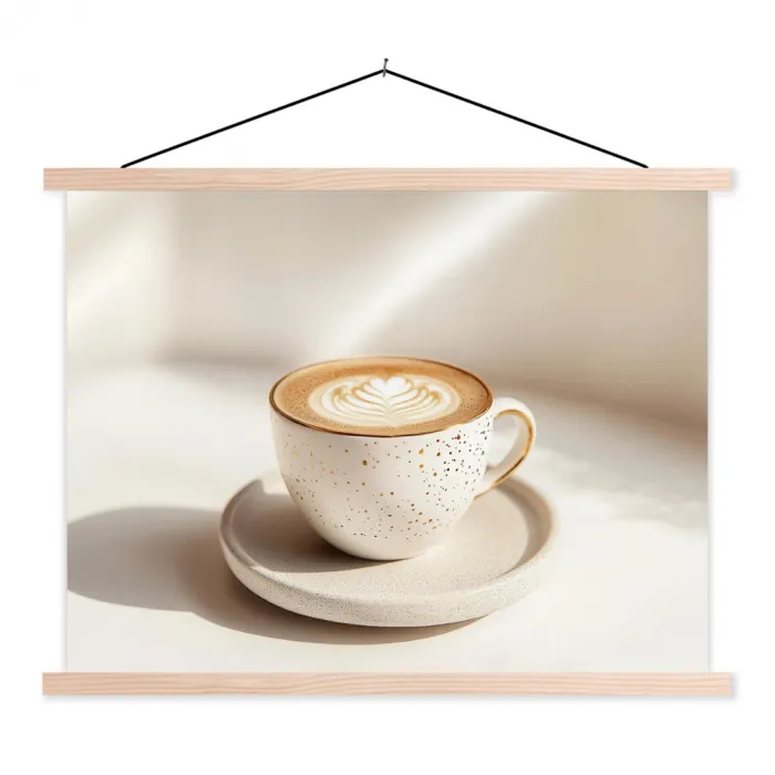 Cappuccino - Schuim - Schotel - Beige textielposter latten blank klein -3d