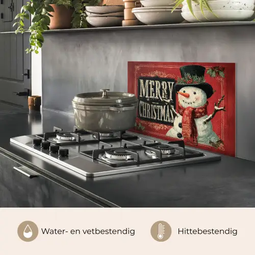 Klassiek - Kerstgroet - Sneeuwpop - Rood keuken achterwand spatscherm klein -usp_NL