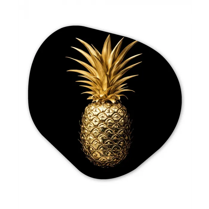 Ananas - Zwart - Goud - Luxe Wandcirkel Organisch Forex 3mm klein -3d