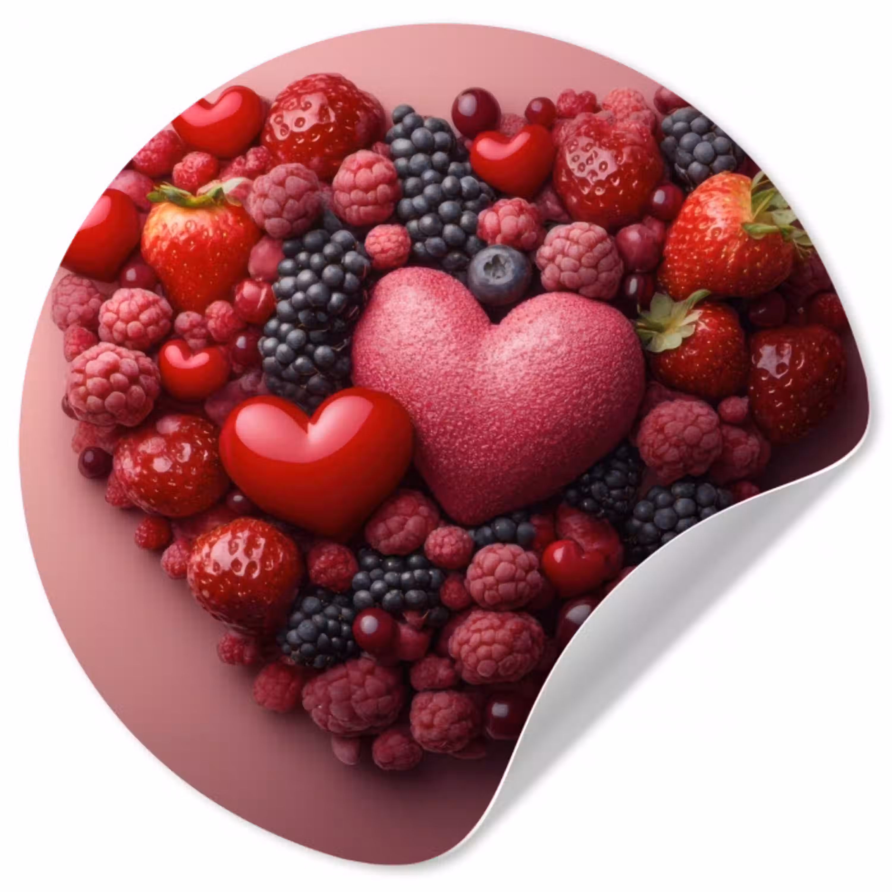 Fruit - Hartjes - Aardbeien - Frambozen - Bosbessen Wandcirkel behangsticker klein -3d
