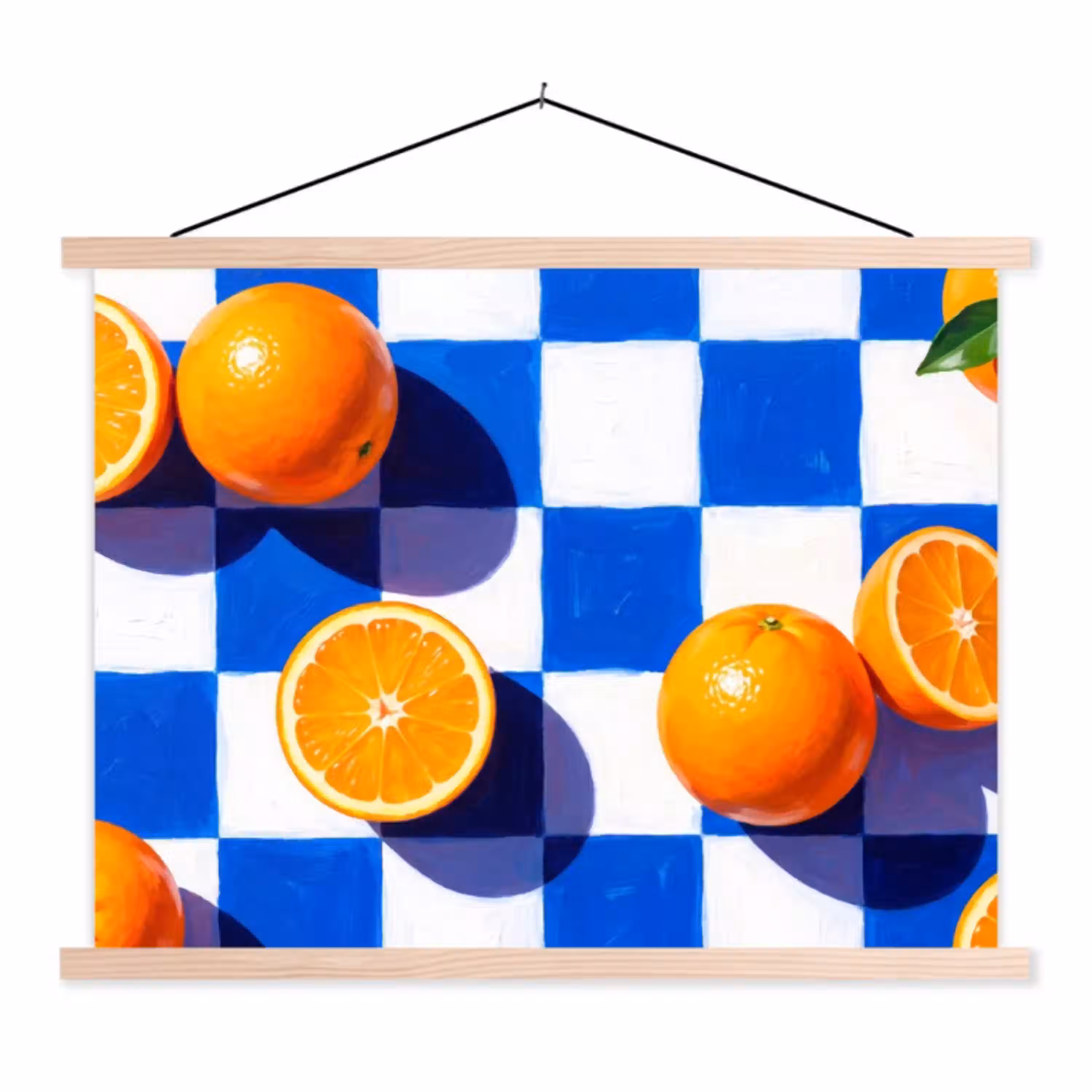Sinaasappel - Geruit - Eten textielposter latten blank klein -3d