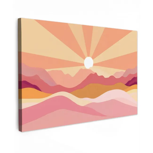 Outdoor Leinwand - Berge - Abstrakt - Sonnenstrahlen - Rosa