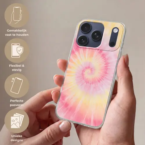 Patroon - Tie Dye - Pasteltinten - Roze Telefoonhoesje iPhone 17 Pro klein -sfeer3_NL