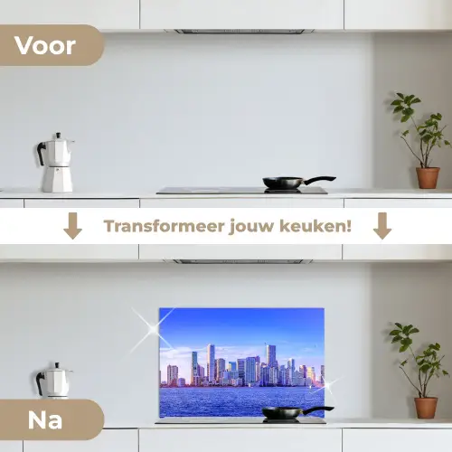 Skyline - Blauw - Wolkenkrabbers - Stad keuken achterwand spatscherm klein -voor_na_NL