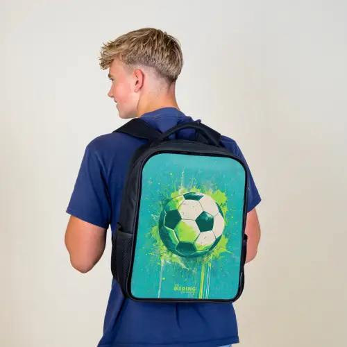 Voetbal - Verfspatten - Groen - Blauw Rugzak - Zwart middel -sfeer8
