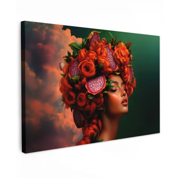 Vrouw - Drankenfruit - Rozen Tuinposter op houten frame 2 cm dik klein -3d