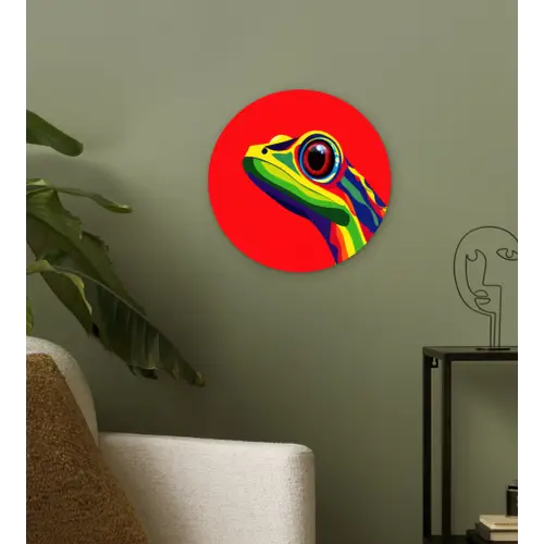 Kikker - Kleurrijk - Strepen - Ogen Wandcirkel kunststof plaat 5mm dik klein -sfeer3