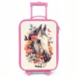 Wit paardenhoofd omringd door bloemen en vlinders Kinderkoffer - Roze klein -3d
