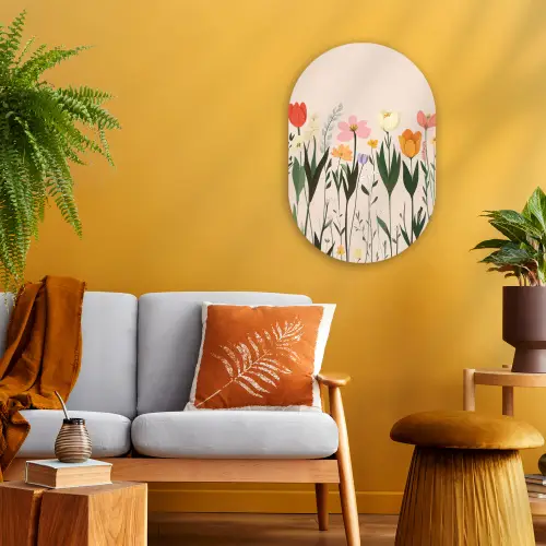 Pasteltinten - Bloemen - Illustratie Wandcirkel Ovaal Forex klein -sfeer4