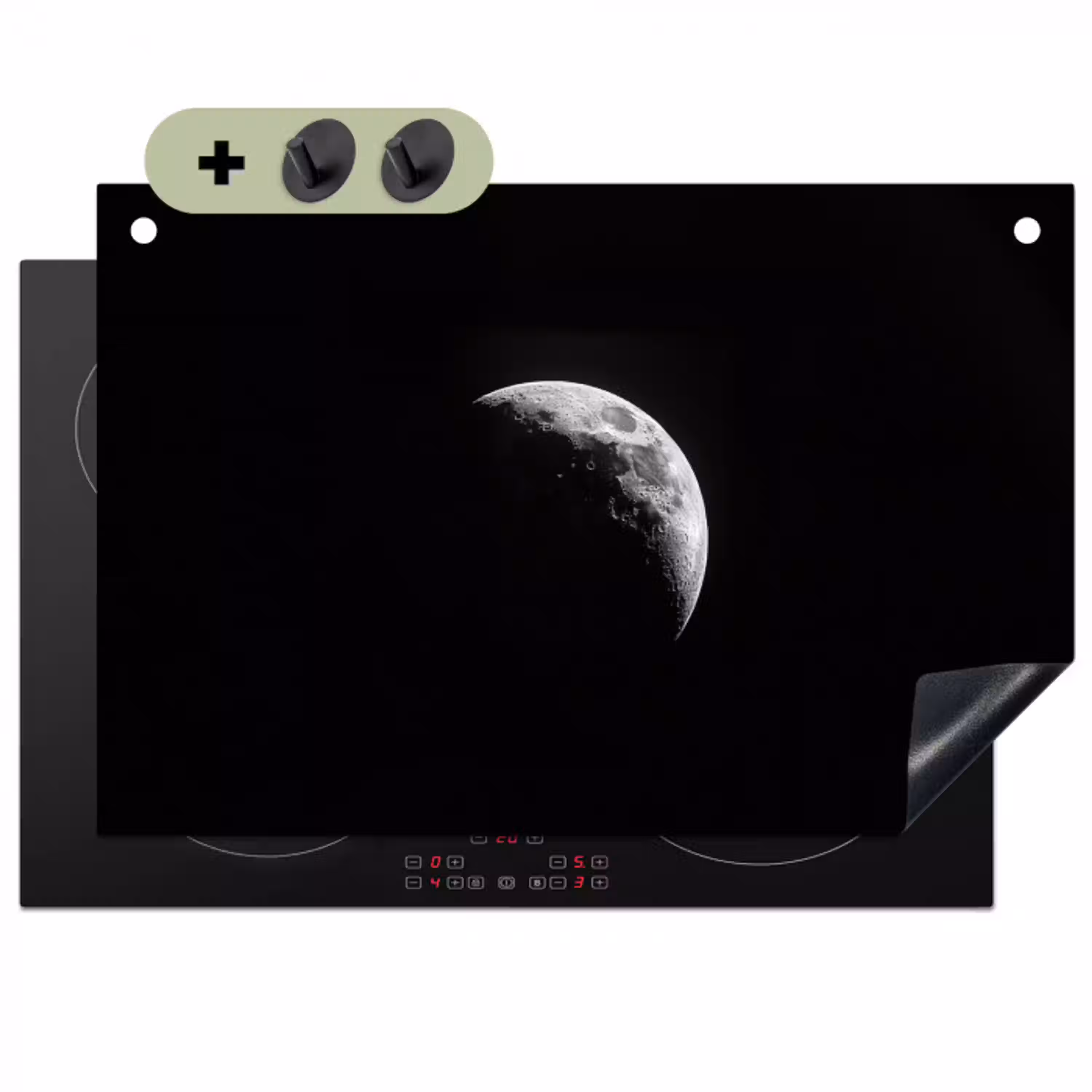 Maan - Hemel - Zwart - Schaduw Inductie beschemer met haakjes klein -3d