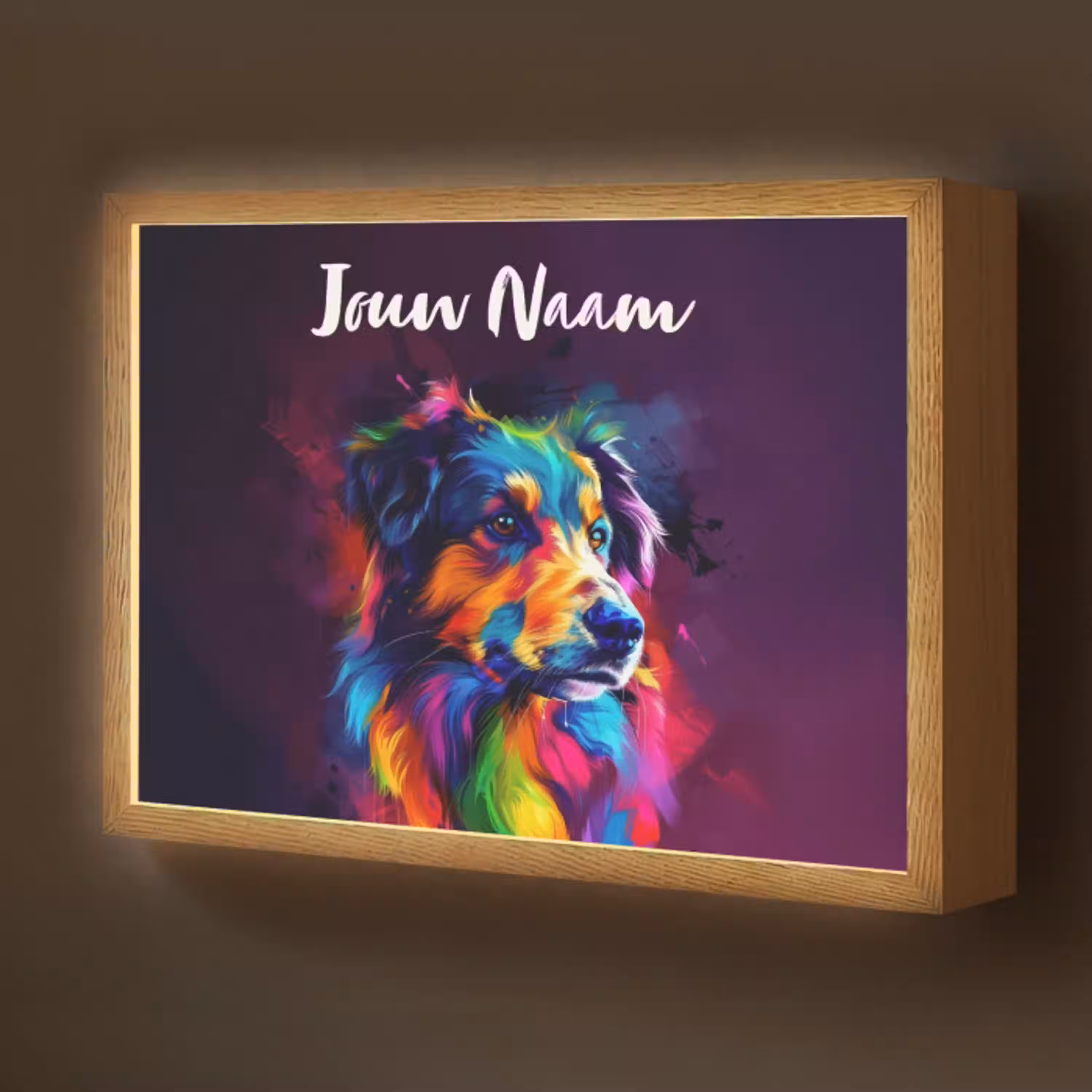 Hond - Kleurrijk - Dier - Dierenhoofd Light Box met batterij (Wandlamp kind) middel -z3d_website