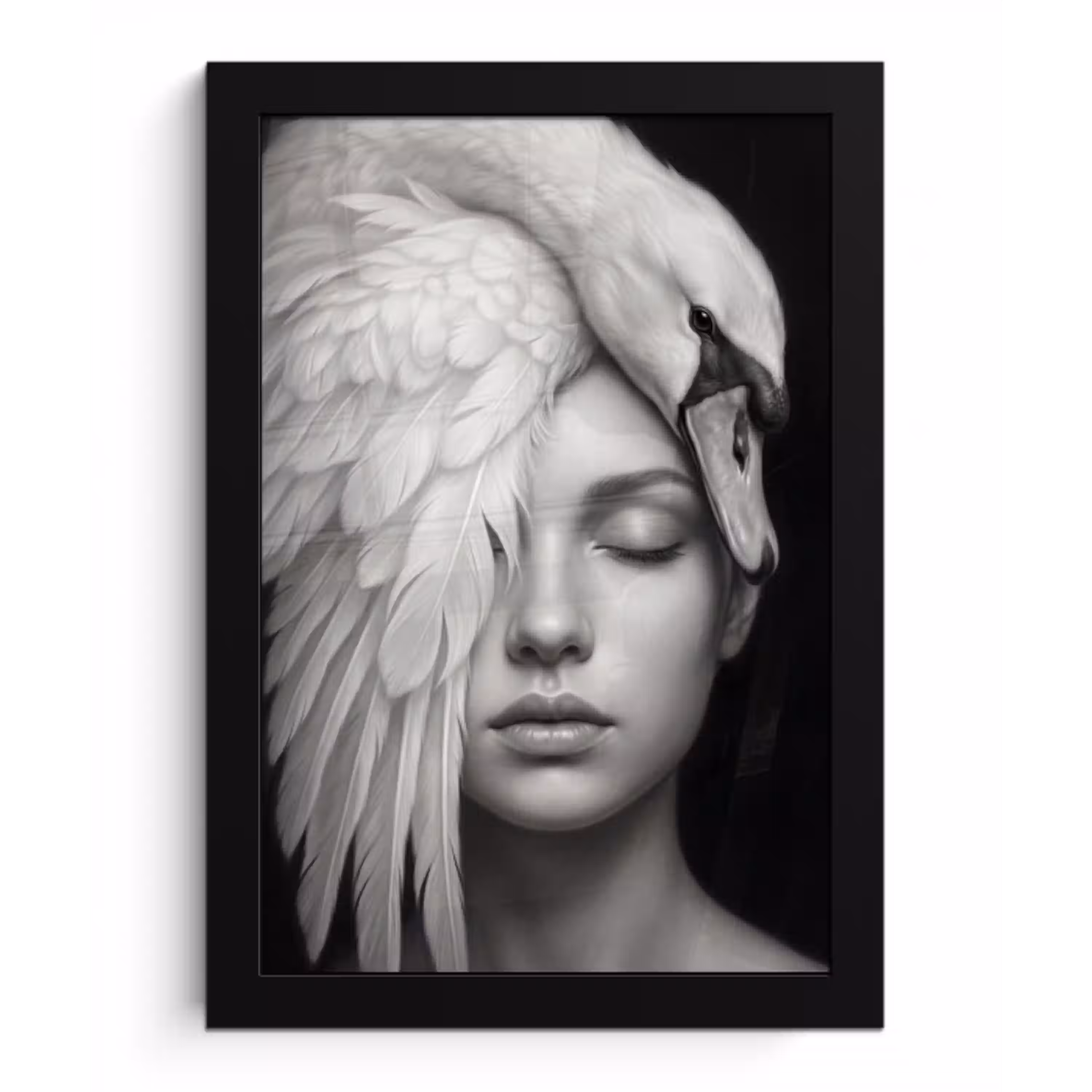 Portret - Zwaan - Zwart - Wit fotolijst zwart zonder passe partout klein -3d