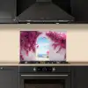 Zee - Roze - Bloemen - Poort keuken achterwand spatscherm klein -sfeer1