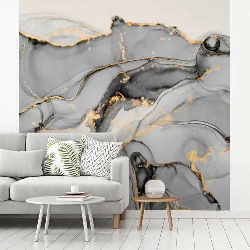Marmer - Goud - Grijs fotobehang vinyl groot -woonkamer