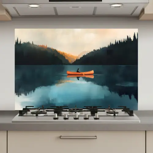 Bossen - Meer - Kano - Oranje keuken achterwand spatscherm klein -3d_website