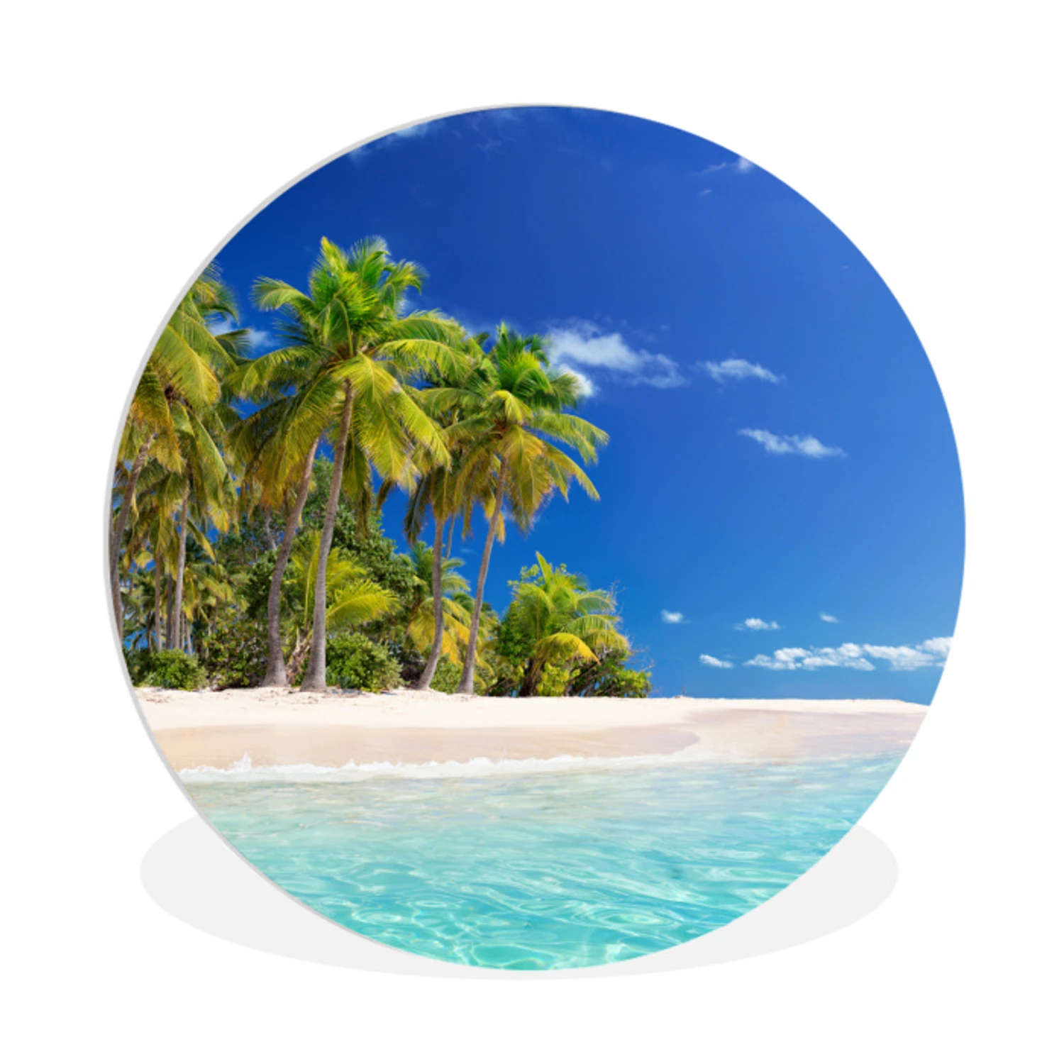 Strand - Zee - Palmboom - Zon - Zomer Wandcirkel kunststof plaat 5mm dik klein -3d