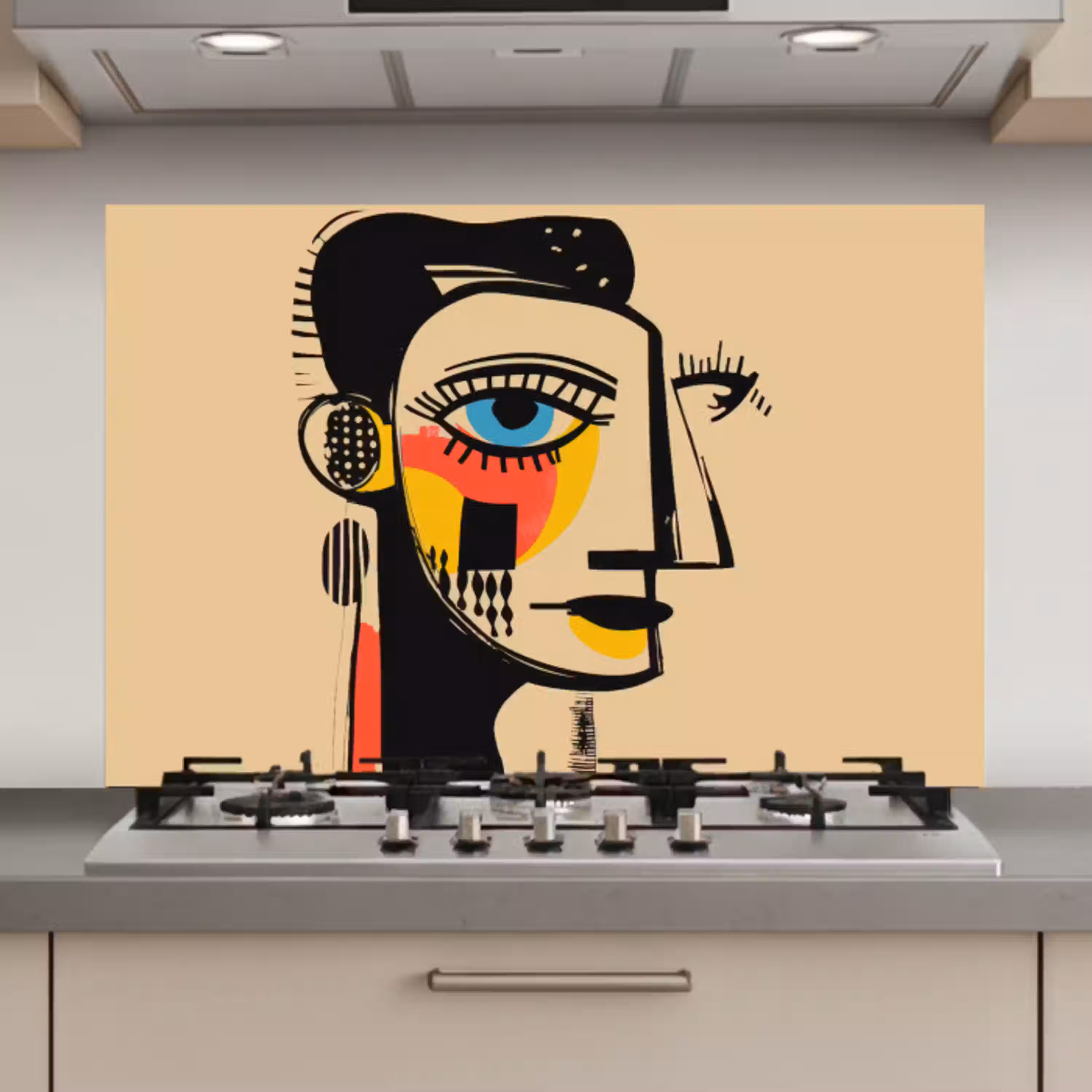 Geometrisch - Felle kleuren - Kubistische stijl keuken achterwand spatscherm klein -3d_website