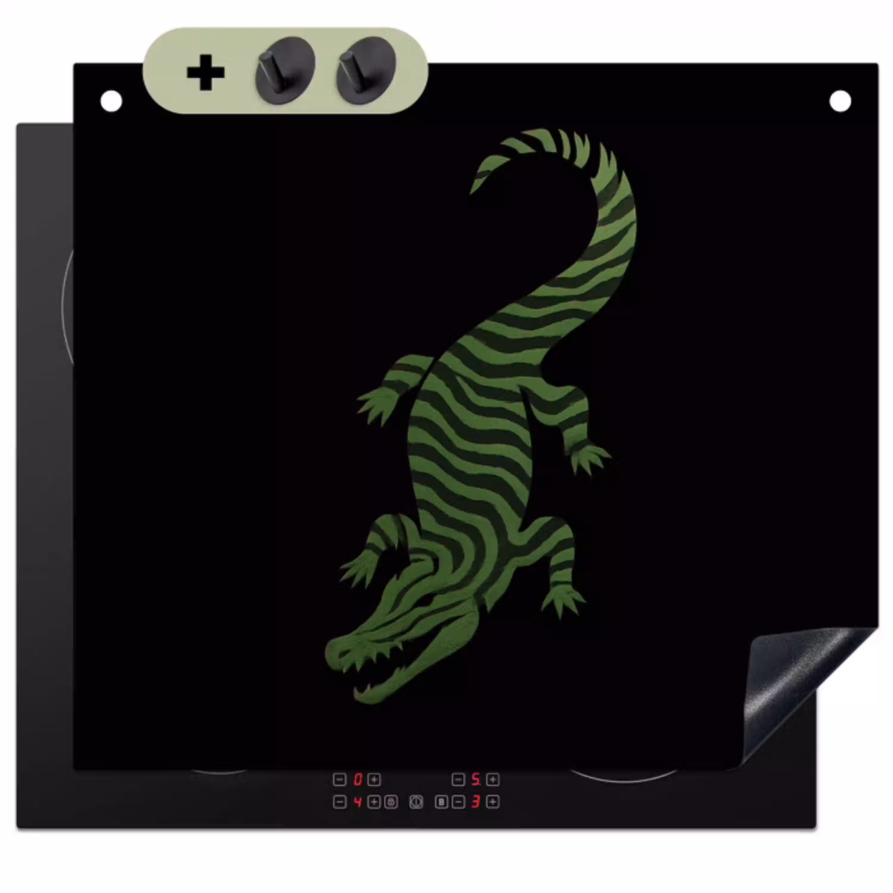 Krokodil - Groen - Tijgerachtig - Strepen Inductie beschemer met haakjes klein -3d