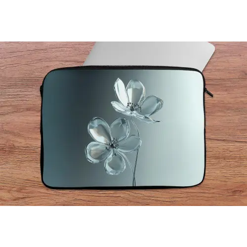 Kristal - Bloemen - Grijs laptophoes neopreen klein -tafel