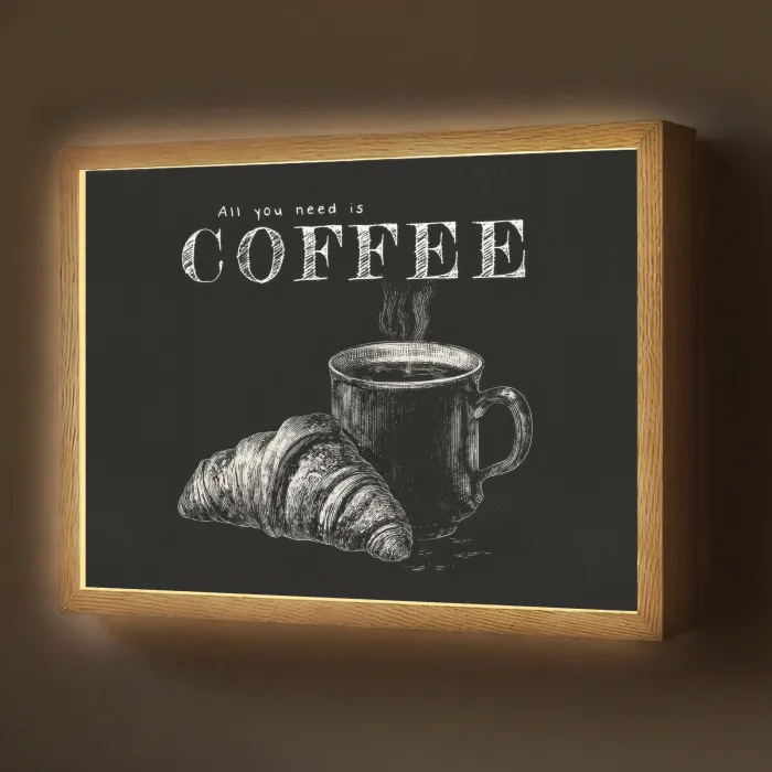Koffie - Croissant - Tekst Light Box met batterij (Wandlamp) middel -z3d_website