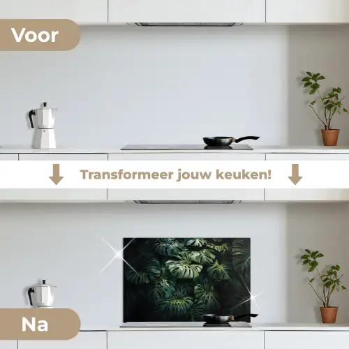 Plant - Monstera - Lichtinval keuken achterwand spatscherm klein -voor_na_NL