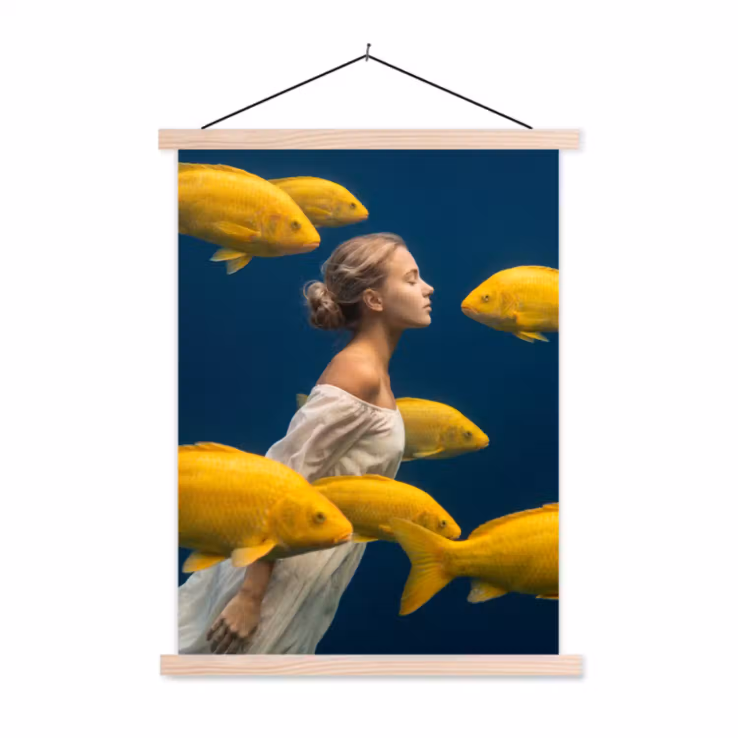Stoffbild - Frau – Fisch – Wasser – Natur – Gelb