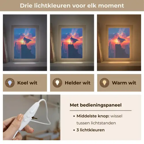 Superheld - Stad - Jongens - Kleurrijk - Zon Light Box met kabel klein -USP_lichtkleurNL
